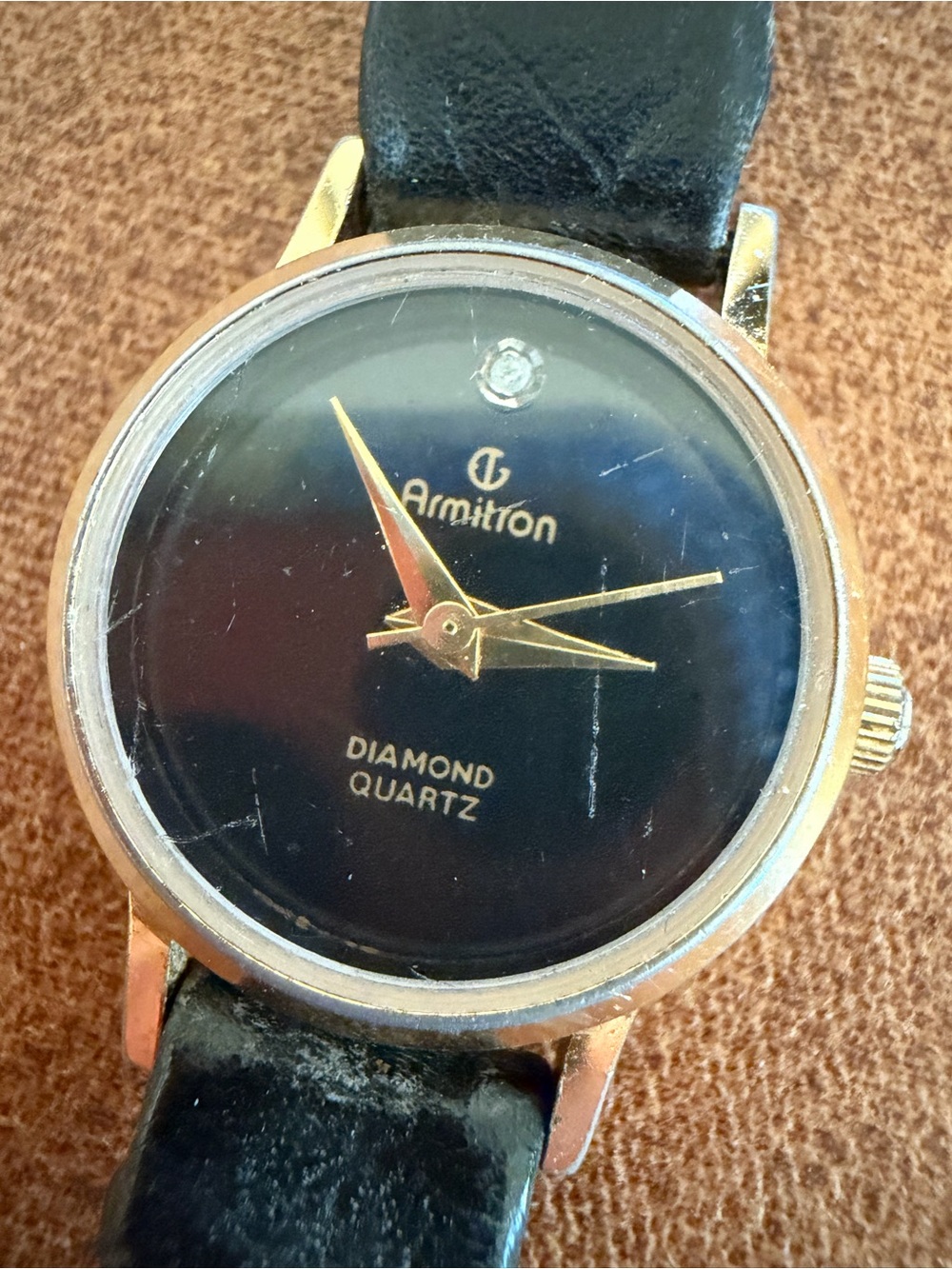 Vintage Armitron Diamond Quartz Women's Watch - Black Dial & Gold Tone - Model 2
